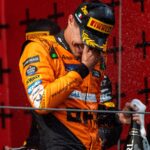 Lando Norris McLaren Formula 1 Team, 04 splashing champagne on the podium at the podium ceremony, ITA, Formula 1 World Championship, Grand Prix Emilia Romagna Imola