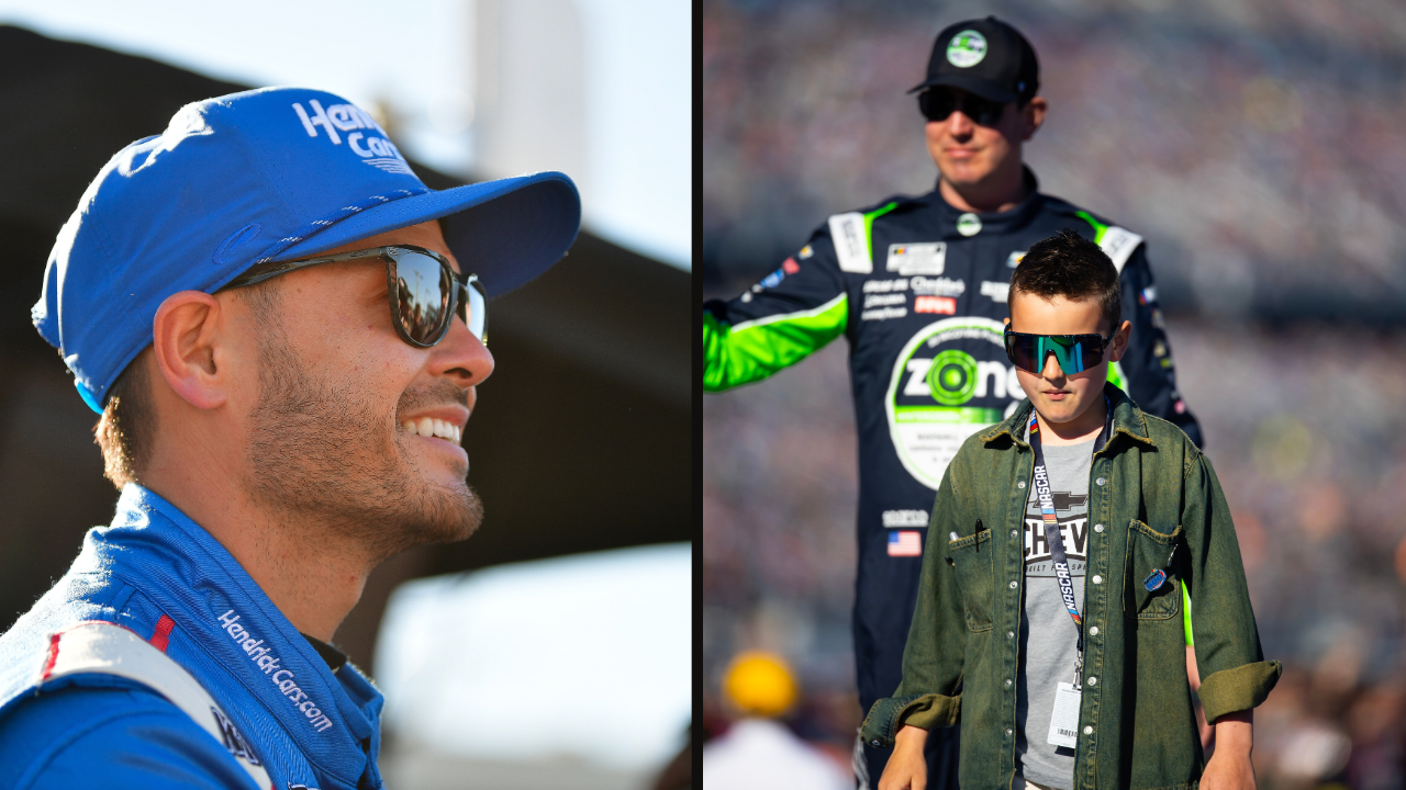 Kyle Larson (L) and Kyle Busch with his son Brexton (R)