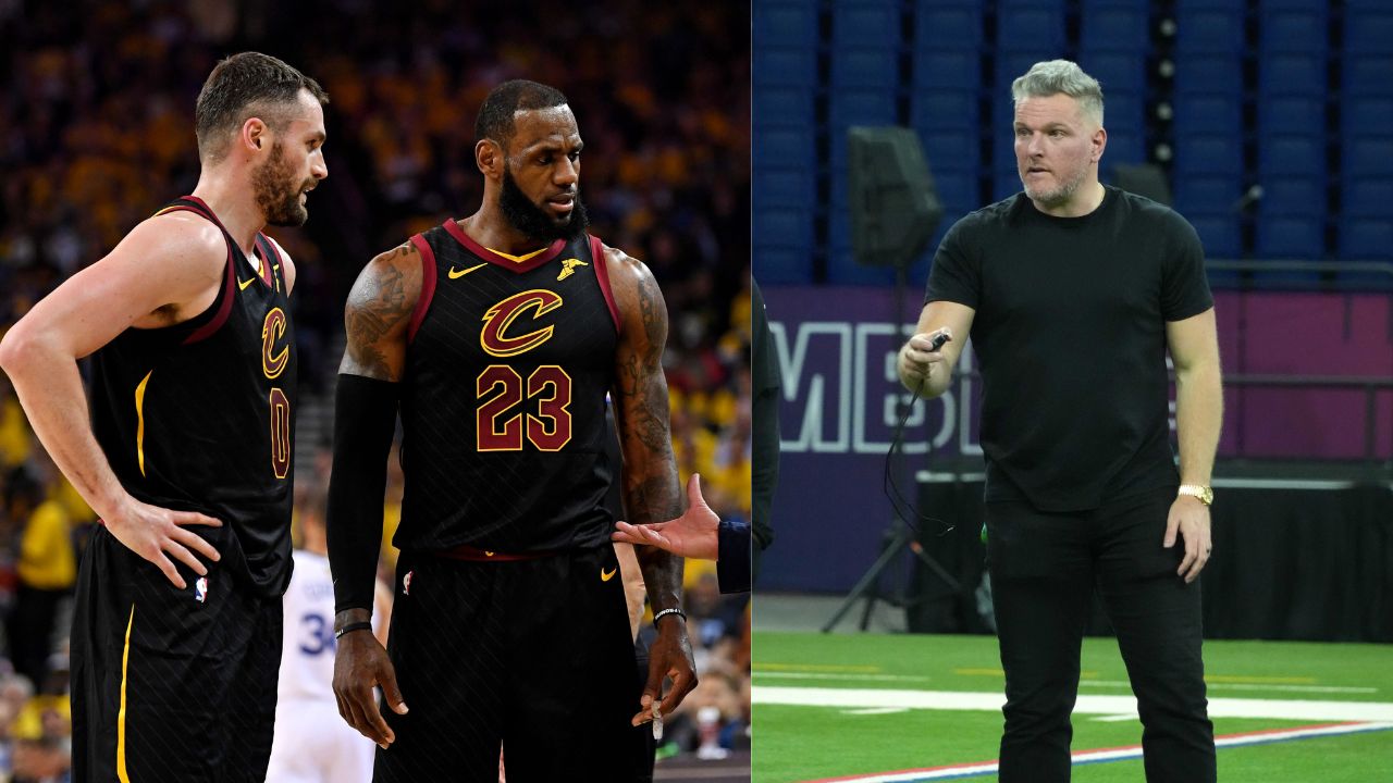 Kevin Love and LeBron James (L), Pat McAfee (R)
