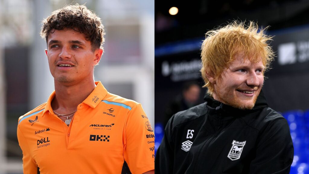 Lando Norris (L) and Ed Sheeran (R)
