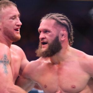 JUSTIN GAETHJE (27-5-0) of Tucson, AZ defeats RAFAEL FIZIEV (12-4-0) of Korday, Kazakhstan by unanimous decision (29-28, 29-28, 29-28) during UFC 313