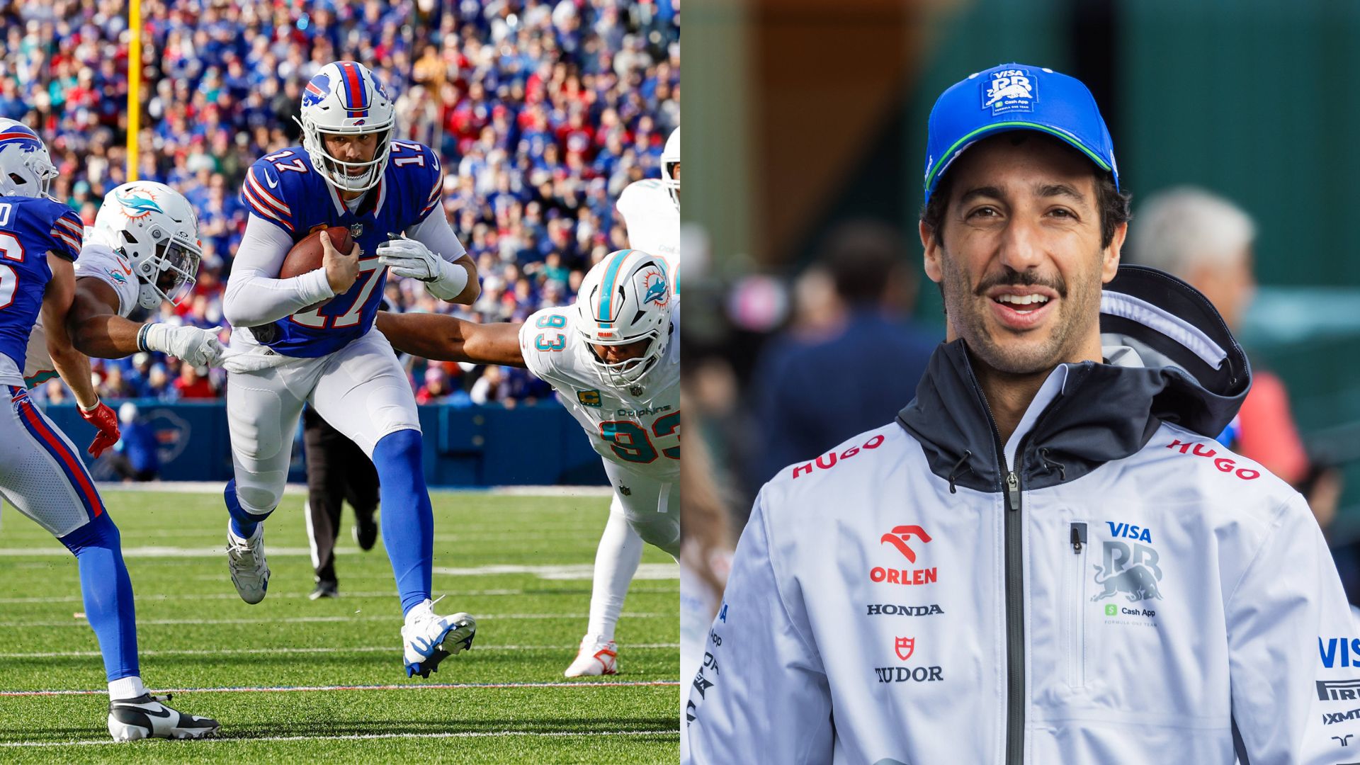 Buffalo Bills' Josh Allen (L) and Daniel Ricciardo (R)