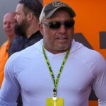 Joe Rogan talks to fans in the paddock at the Formula 1 Pirelli United States Grand Prix at Circuit of the Americas.