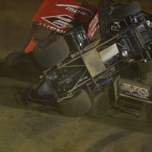 PUTNAMVILLE, IN - OCTOBER 10: Cory Eliason (11) Crouch Motorsports flips involving Cap Henry (2MD) Marc Dailey Racing (MDR) and Justin Sanders (39M) Macri Motorsports to bring out a red flag in the High Limit Sprint Car Series season finale, Tuesday, October 10, 2023, at Lincoln Park Speedway in Putnamville, Indiana. sequence 6 of 10 (Photo by David Allio Icon Sportswire) AUTO: OCT 10 High Limit Series EDITORIAL USE ONLY Icon95123101019