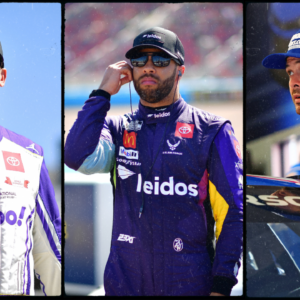 Denny Hamlin (L), Bubba Wallace (C) and Kyle Larson (R). Image Credits: Imagn.