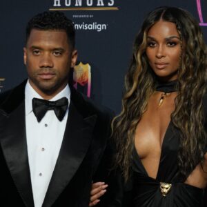 Russell Wilson and his wife Ciara appears on the red carpet prior to the NFL Honors awards presentation at YouTube Theater.