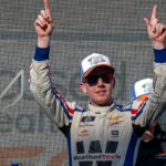 WeatherTech Chevrolet driver Connor Zilisch (88) celebrates winning the NASCAR Xfinity Series Focused Health 250 at Circuit of the Americas on Saturday, March 1, 2025 in Austin.