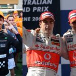 Lando Norris (L), Lewis Hamilton and Fernando Alonso (R)