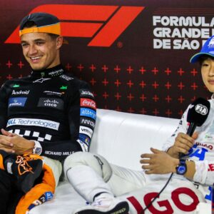 NORRIS Lando (gbr), McLaren F1 Team MCL38, RUSSELL George (gbr), Mercedes AMG F1 Team W15, TSUNODA Yuki (jap), Visa Cash App RB F1 Team VCARB 01, portrait, press conference, PK, Pressekonferenz during the Formula 1 Grande Premio de Sao Paulo 2024