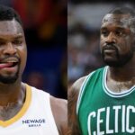 Zion Williamson (L) and Shaquille O'Neal (R)