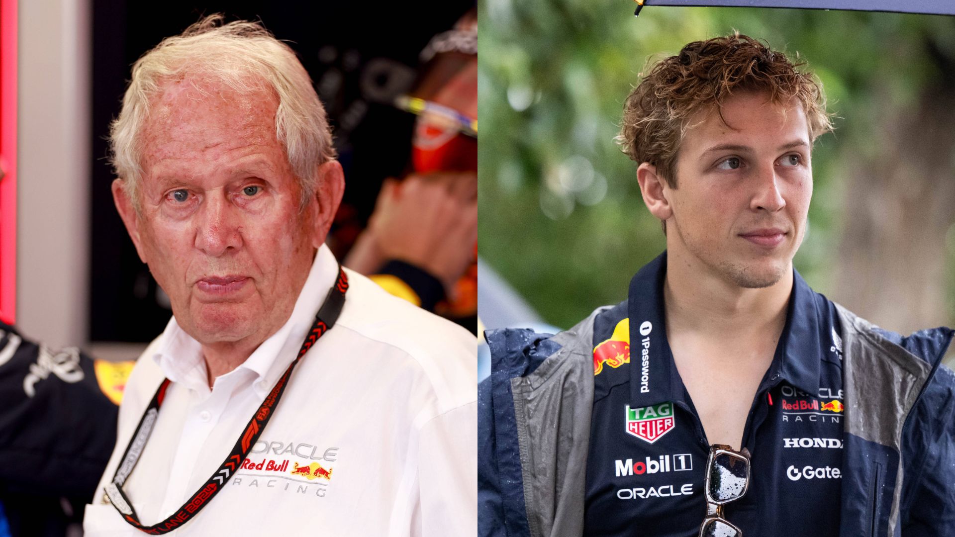 Helmut Marko (L) and Liam Lawson (R)