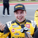 NASCAR Cup Series driver Christopher Bell (20) celebrates his victory of the EchoPark Automotive Grand Prix at Circuit of the Americas.