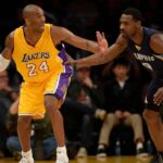 Los Angeles Lakers guard Kobe Bryant (24) yells as he handles the ball defended by Memphis Grizzlies guard Tony Allen (9) during the third quarter at Staples Center. The Memphis Grizzlies won 109-106.