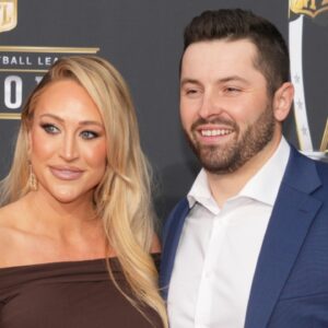 Baker Mayfield and Emily Wilkinson on the red carpet before the NFL Honors show at Resorts World Theatre.