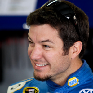 NASCAR Sprint Cup Series driver Martin Truex Jr. (56) in the garage during practice for the Aarons 499 at Talladega Superspeedway.