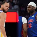 Stephen Curry (L) and Isaiah Stewart (R)