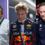 Otmar Szafnauer (L), Liam Lawson (M), and Christian Horner (R)