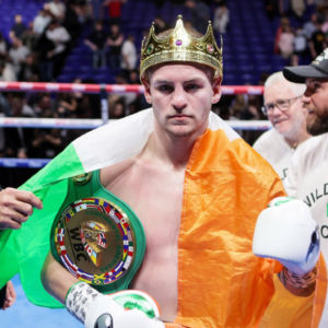 UFC Fight Pass presents Boxing from the 3Arena, Dublin, 20-9-2024, Callum Walsh vs Przemyslaw Runowski - WBC Continental Americas Super Welterweight Title - Callum Walsh celebrates winning.