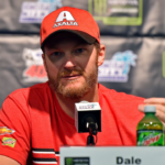 Nov 17, 2017; Homestead, FL, USA; NASCAR Cup Series driver Dale Earnhardt Jr. (88) speaks during a press conference before practice for the Ford EcoBoost 400 at Homstead-Miami Speedway. Mandatory Credit: Jasen Vinlove-Imagn Images