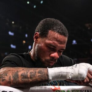 Lamont Roach Jr. looks on disappointed after hearing his title challenge against Gervonta Davis is ruled a draw believing he pulled off the upset.