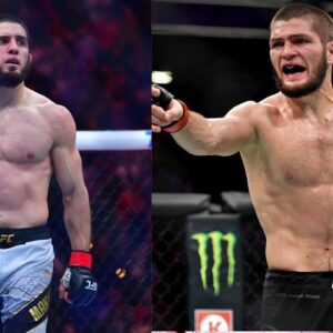 Islam Makhachev (L), Khabib Nurmagomedov (R)