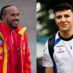 Lewis Hamilton (L) and Isack Hadjar (R)