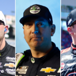 (L-R) NASCAR Cup Series drivers William Byron, Kyle Busch and Christopher Bell