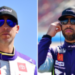 (L-R) NASCAR Cup Series drivers Denny Hamlin and Bubba Wallace.