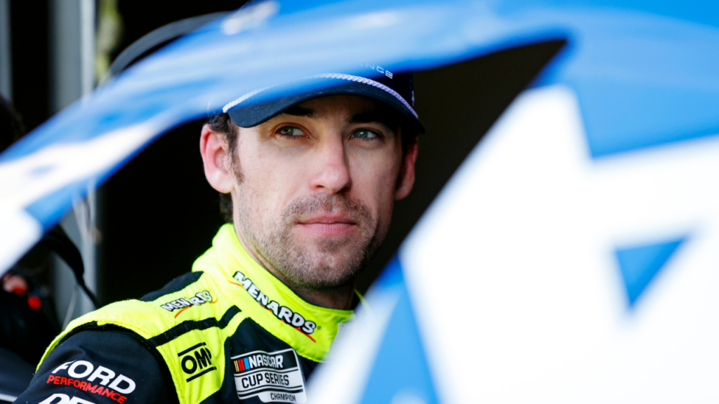 Feb 15, 2025; Daytona Beach, Florida, USA; NASCAR Cup Series driver Ryan Blaney (12) during practice for the Daytona 500 at Daytona International Speedway. Mandatory Credit: Peter Casey-Imagn Images