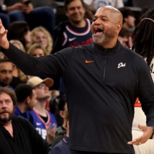 Mar 5, 2025; Inglewood, California, USA; Detroit Pistons head coach JB Bickerstaff during the fourth quarter against the LA Clippers at Intuit Dome. Mandatory Credit: Jason Parkhurst-Imagn Images