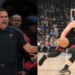 Erik Spoelstra (L), Jaime Jaquez Jr (R)