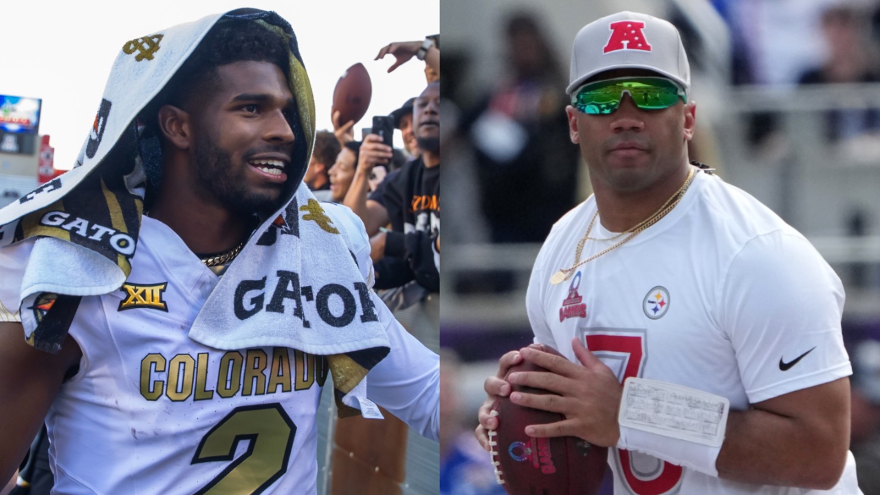 Shedeur Sanders (L) and Russell Wilson (R)