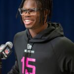 Colorado defensive back Travis Hunter (DB15) during the 2025 NFL Combine at Lucas Oil Stadium.