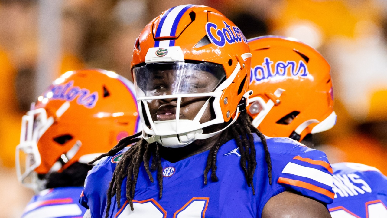 Florida Gators defensive lineman Desmond Watson (21) looks on during the second half against the Tennessee Volunteers at Ben Hill Griffin Stadium.