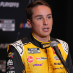 Christopher Bell speaks to media members during the NASCAR Playoffs Media Day at the Charlotte Convention Center.