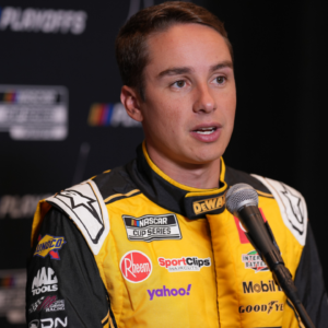 Christopher Bell speaks to media members during the NASCAR Playoffs Media Day at the Charlotte Convention Center.