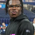 Colorado defensive back Travis Hunter (DB15) looks on during the 2025 NFL Combine at Lucas Oil Stadium.