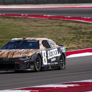 Rebel Bourbon Chevrolet driver Kyle Busch (8) rounds turn 17 during the NASCAR Cup Series EchoPark Automotive Grand Prix at Circuit of the Americas on Sunday, March 2, 2025 in Austin.