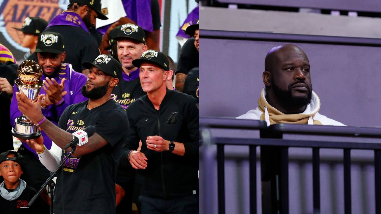 LeBron James (L), Shaquille O'Neal (R)