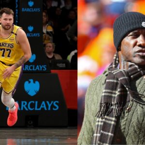 Luka Doncic of the Lakers (L), Shannon Sharpe (R)