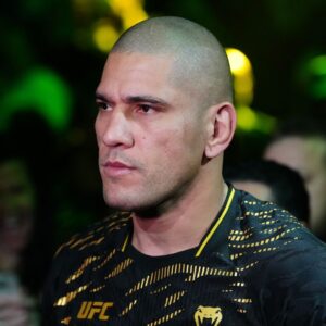 Alex Pereira (red gloves) prepares to fight Magomed Ankalaev (not pictured) during UFC 313 at T-Mobile Arena.