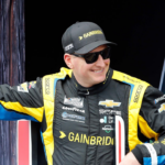NASCAR Cup Series driver Michael McDowell (71) walks out onto the stage for driver introductions before the EchoPark Automotive Grand Prix at Circuit of the Americas.