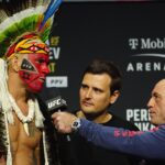 LAS VEGAS, NV - MARCH 7:Alex Pereira speaks with Joe Rogan at UFC313