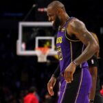 Los Angeles Lakers forward LeBron James (23) reacts after a play during the fourth quarter against the LA Clippers at Crypto.com Arena