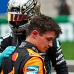GEORGE RUSSELL (GBR) of Mercedes-AMG PETRONAS F1 Team 63 congratulating LANDO NORRIS (GBR) of McLaren Racing 4 during the FORMULA 1 HEINEKEN CHINESE GRAND PRIX 2025 RACE DAY at the Shanghai Audi International Circuit, Shanghai, China on 23 March 2025