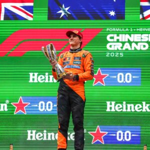 OSCAR PIASTRI (AUS) of McLaren Racing 81 lifting the trophy during the FORMULA 1 HEINEKEN CHINESE GRAND PRIX 2025 RACE DAY at the Shanghai Audi International Circuit