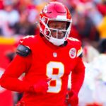 Jan 26, 2025; Kansas City, MO, USA; Kansas City Chiefs wide receiver DeAndre Hopkins (8) against the Buffalo Bills in the AFC Championship game at GEHA Field at Arrowhead Stadium.