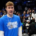 Duke Blue Devils forward Cooper Flagg (2) after the 2025 ACC Conference Championship game at Spectrum Center.