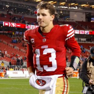 Dec 30, 2024; Santa Clara, California, USA; San Francisco 49ers quarterback Brock Purdy (13) during the game against the Detroit Lions at Levi's Stadium.