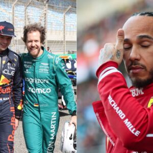 Sebastian Vettel and Max Verstappen(L), Lewis Hamilton(R)